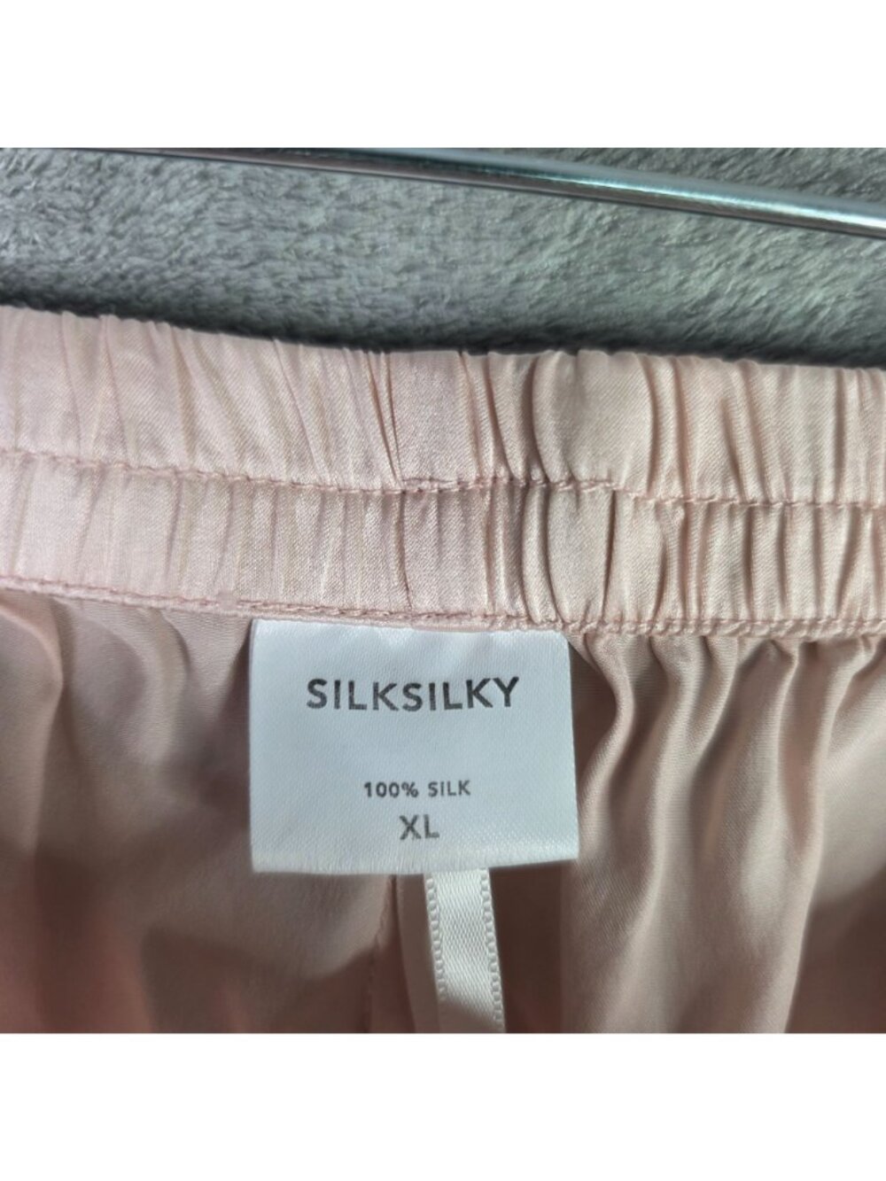 Womens Silk silky 100% Silk Pink Pajama Set Contrast Trim Button Up Top Size XL - Picture 9 of 14